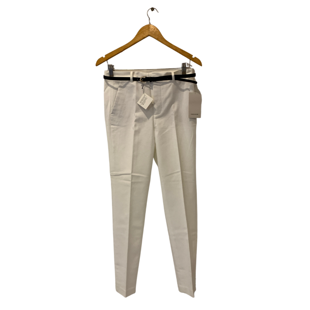 ZARA White Pants with Black Belt | Brand New |