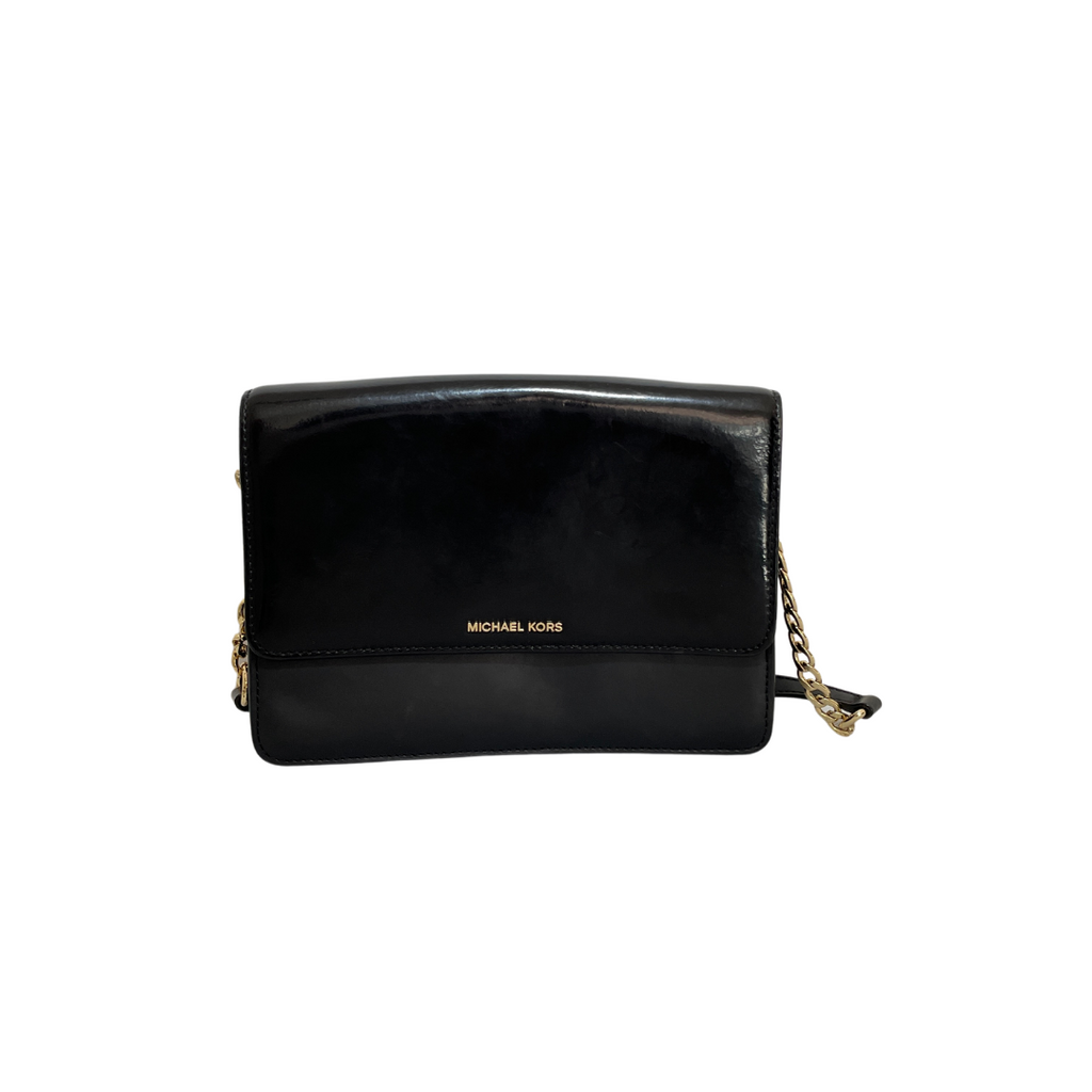 Michael Kors Black Patent 'Daniela' Front Flap Crossbody Bag | Pre Loved |