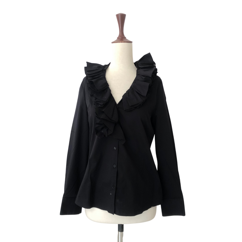 ZARA Black Ruffled Collared Shirt | Pre Loved |