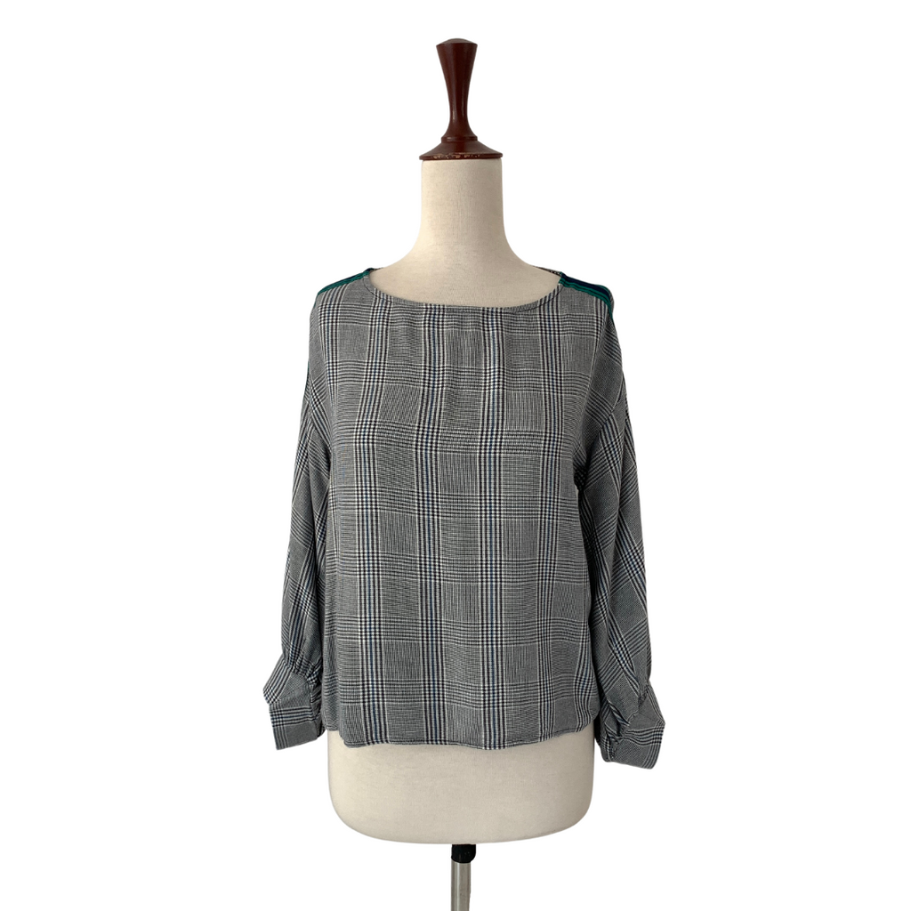ZARA Checked Grey with Green Stripes Top | Gently Used |