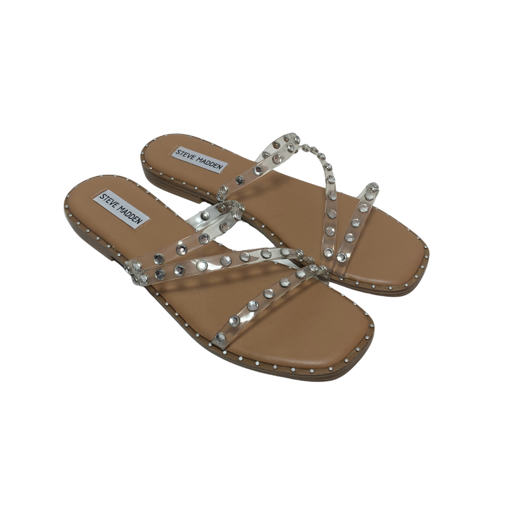 Steve Madden Vinyl Rhinestone Clear Slides | Brand New |