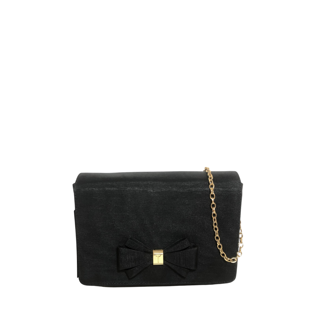 Ted Baker Black 'Graciee' Grossgrain Bow Clutch | Brand New |