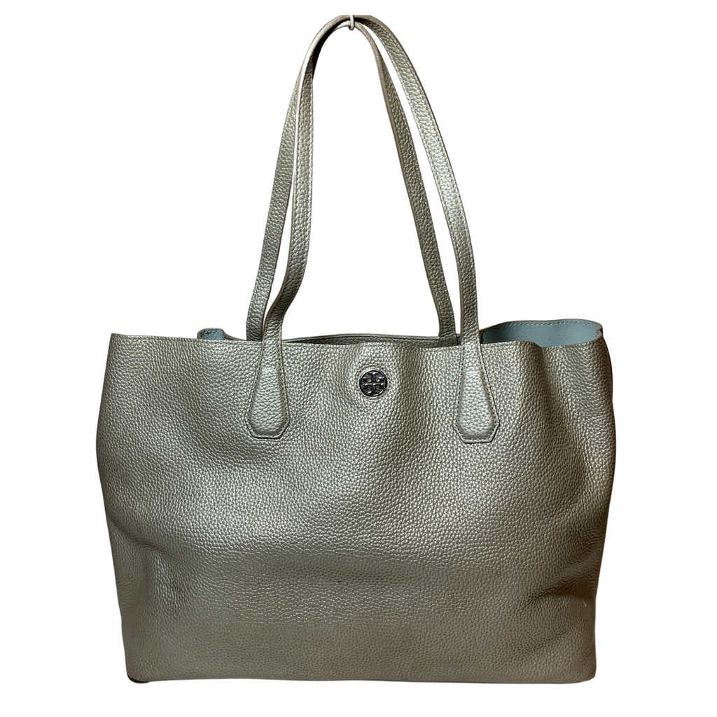 Tory Burch Silver Pebbled Leather 'Perry' Tote | Pre Loved |