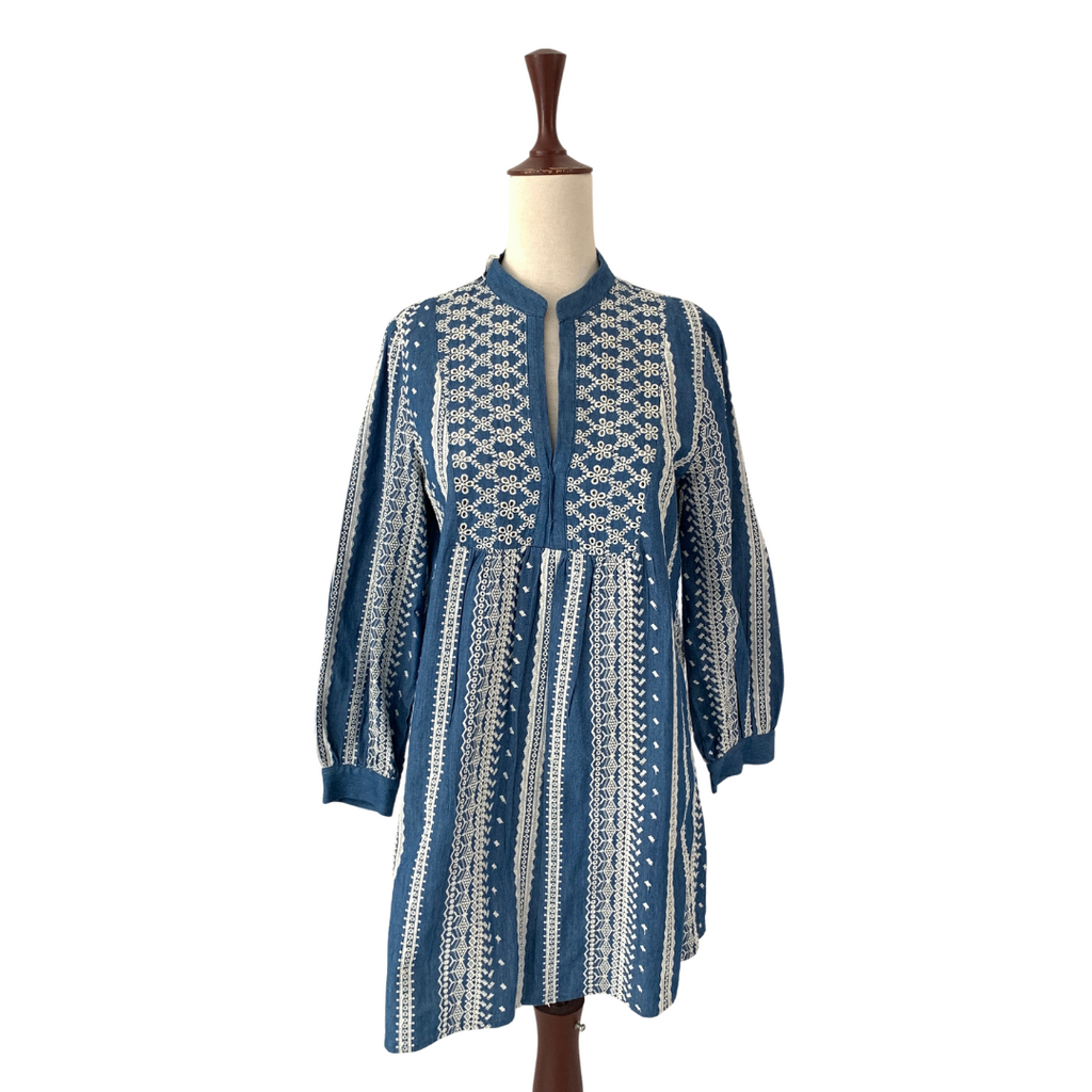 Zara Blue Denim with White Embroidery Tunic | Pre Loved |
