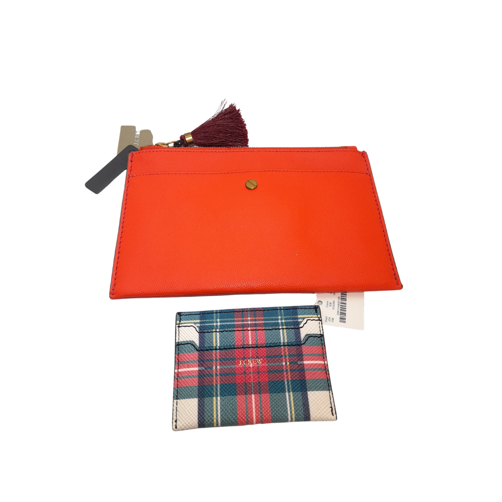 J Crew Orange Leather Clutch with Card Holder | Brand New |