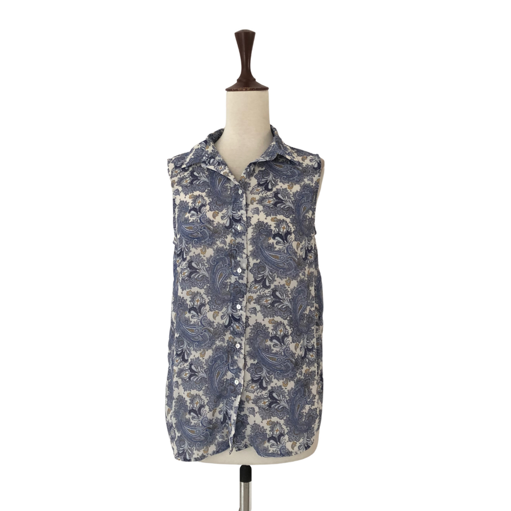 H&M Blue Paisley Printed Sleeveless Shirt  | Gently Used |