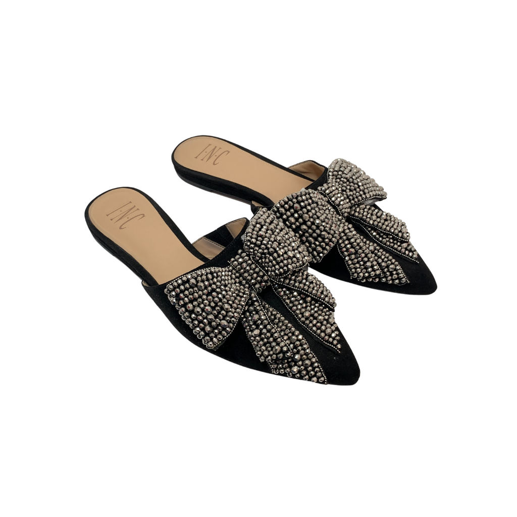 I.N.C Rhinestone Black Suede Bow Mules | Gently Used |