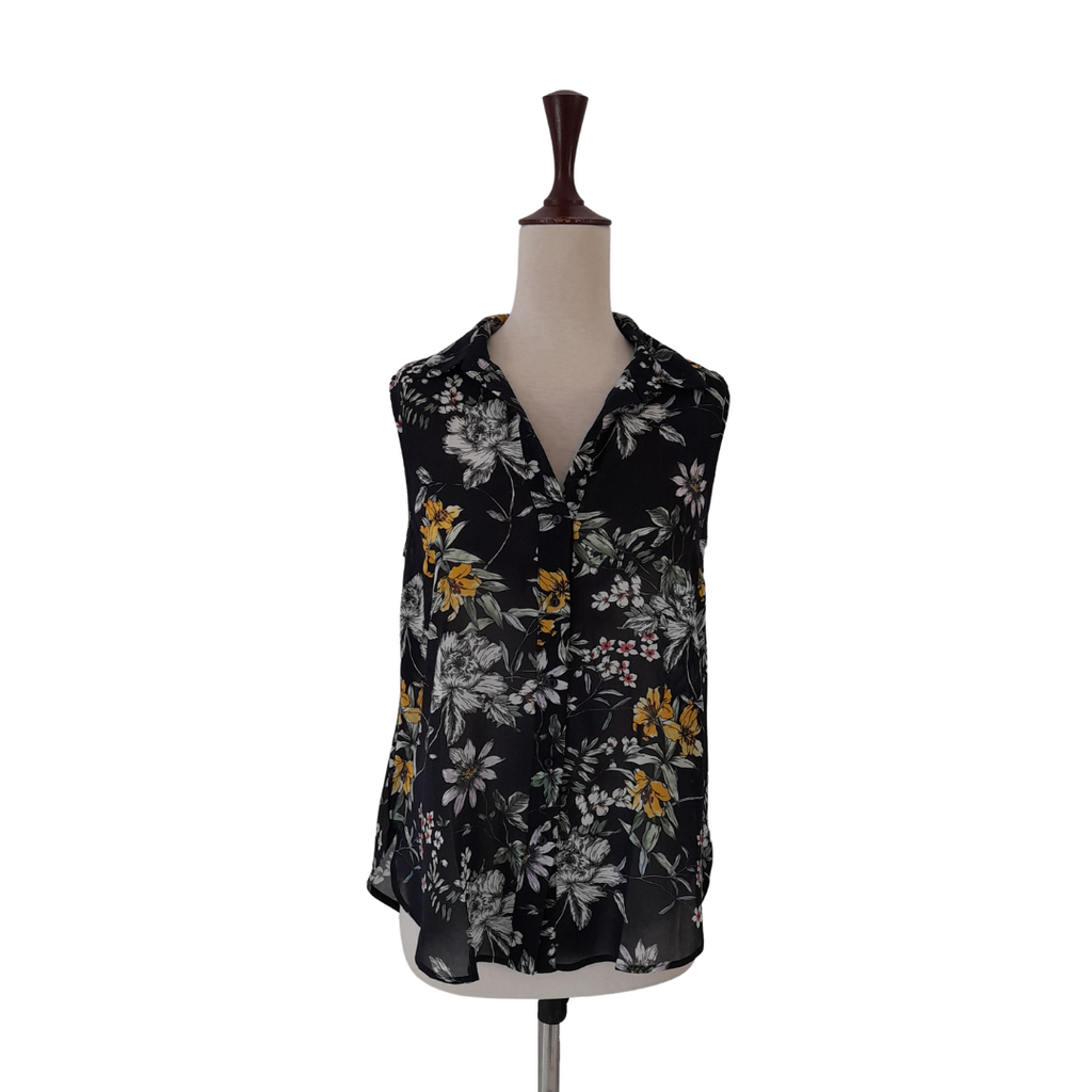 H&M Navy Floral Printed Sleeveless Shirt | Gently Used |