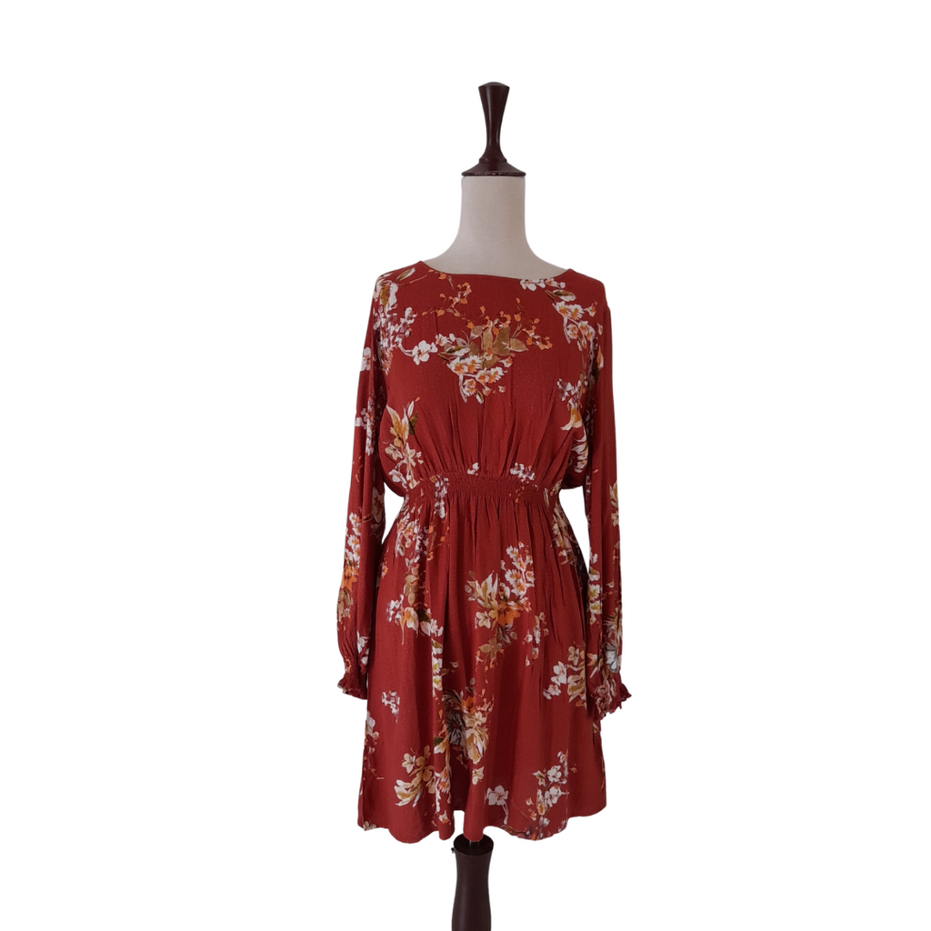 TEX Rust Floral Printed Pleated Dress | Gently Used |