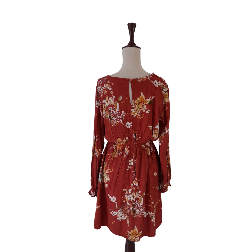 TEX Rust Floral Printed Pleated Dress | Gently Used |