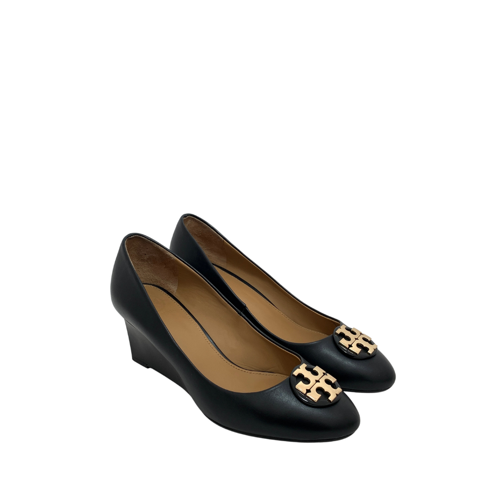 Tory Burch Black 'Claire' Leather Wedges | Pre Loved |