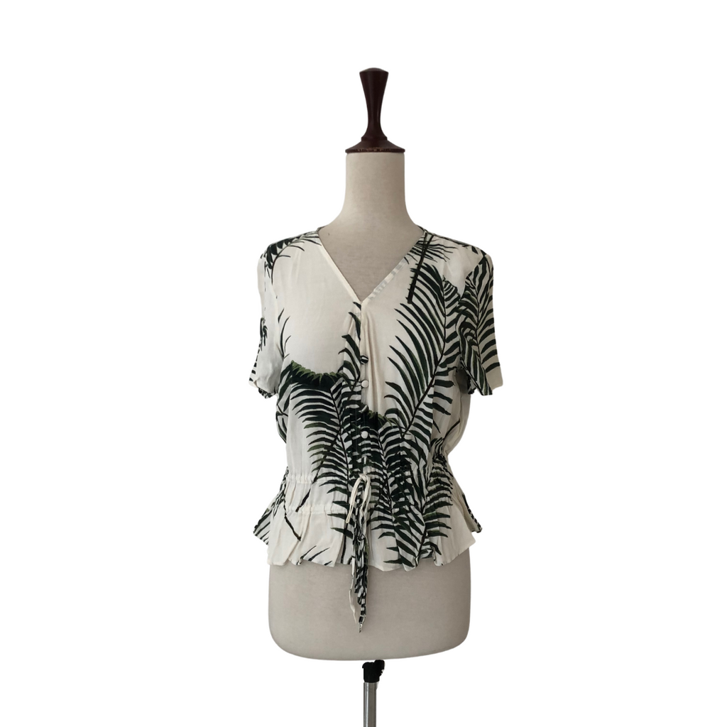 H&M White and Green Printed Blouse | Gently Used |