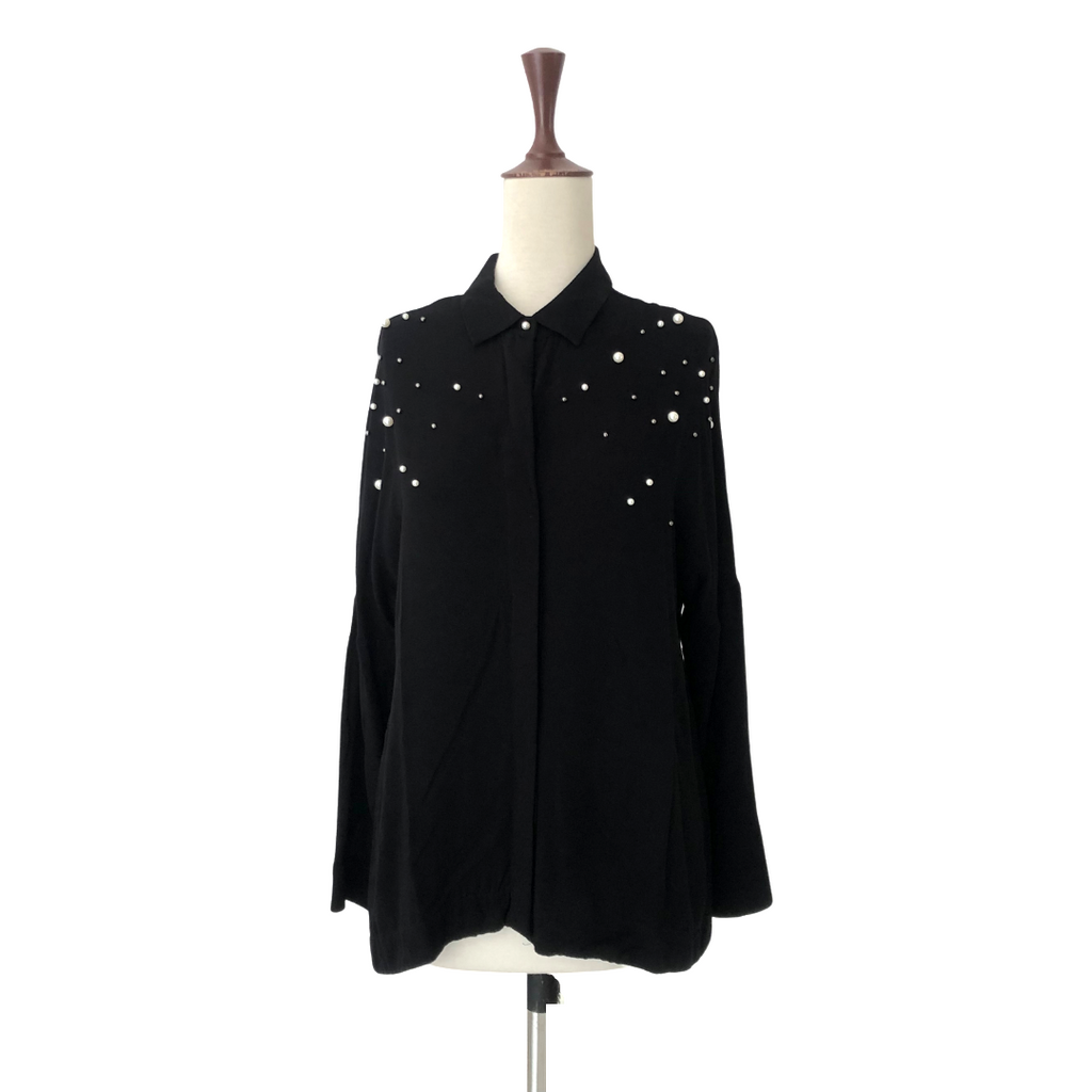 ZARA Black Collared Pearls Shirt | Gently Used |