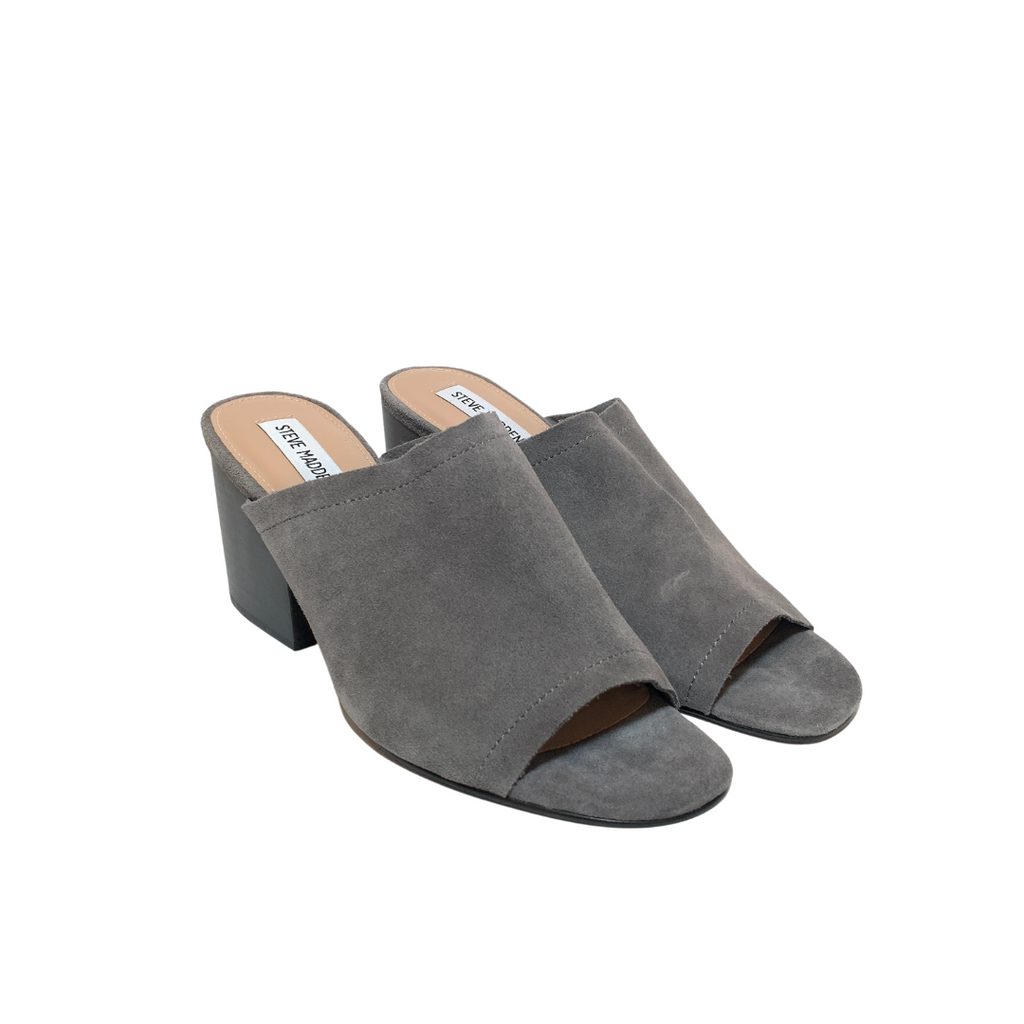 Steve Madden Grey Suede Peep-toe Block Heel Mules | Pre Loved |
