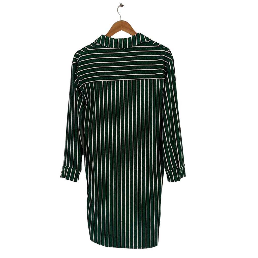 ZARA Green Glitter Striped Collared Long Shirt | Gently Used |