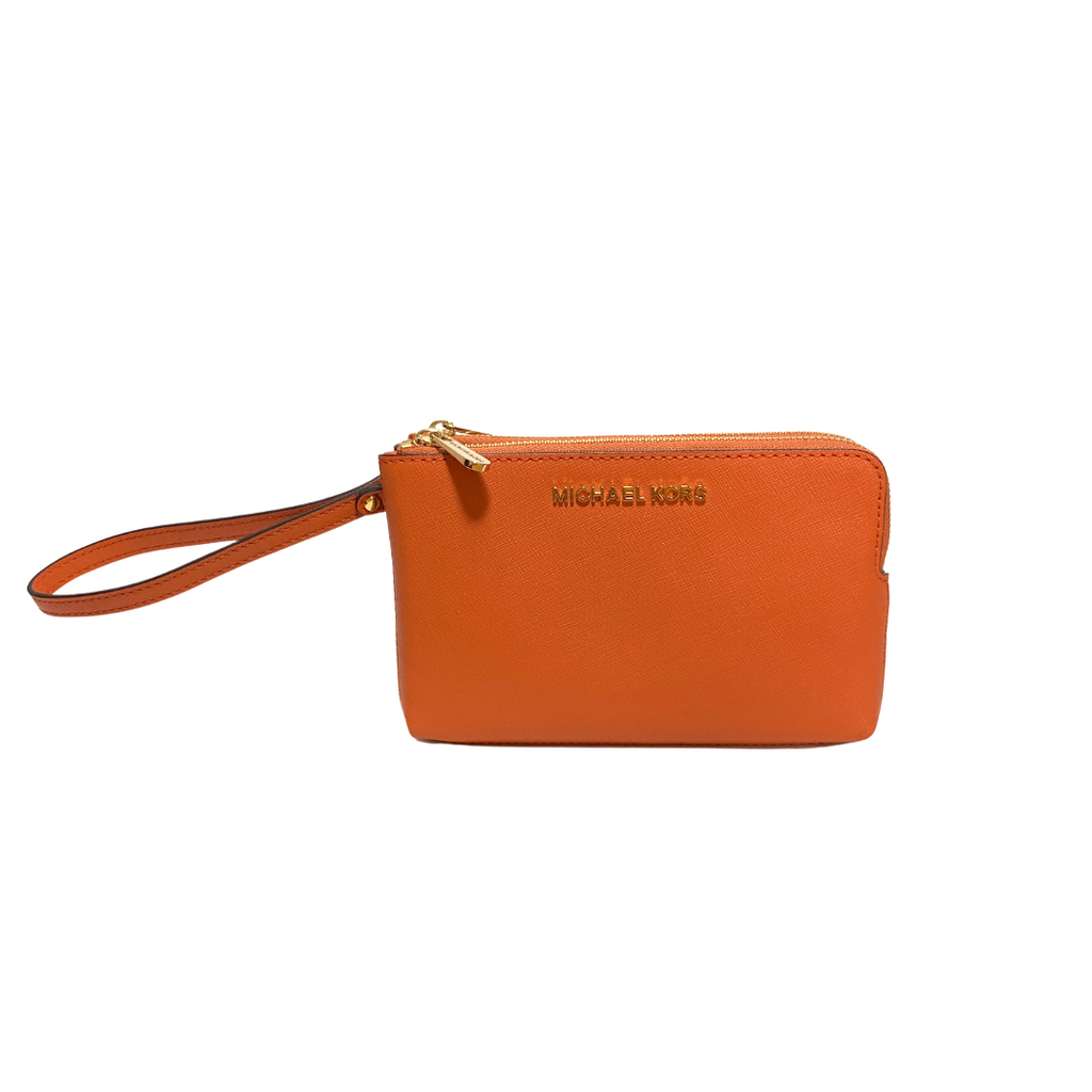 Michael Kors Orange Leather & Monogram Wristlet | Like New |