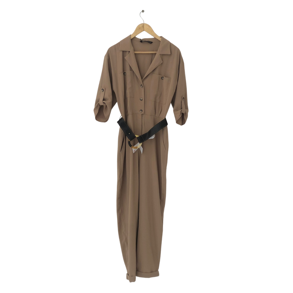 ZARA Beige Belted Jumpsuit | Brand New |