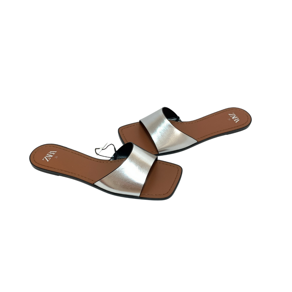ZARA Silver Flat Slides | Brand New |