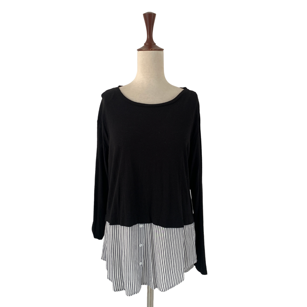 Vince Camuto Black Knit & Striped Long Top | Brand New |