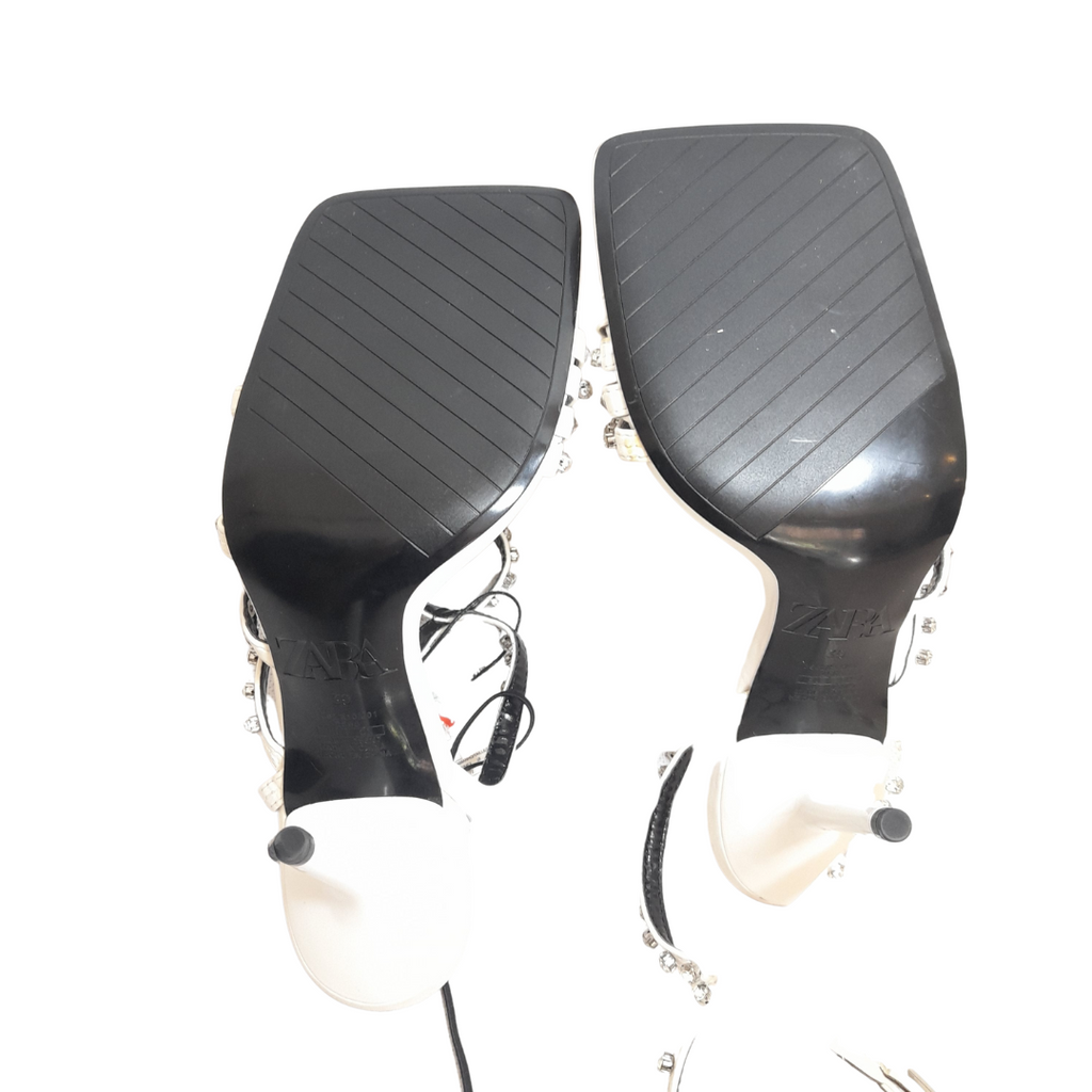 ZARA White Rhinestone Strappy Sandal Heels | Brand New |