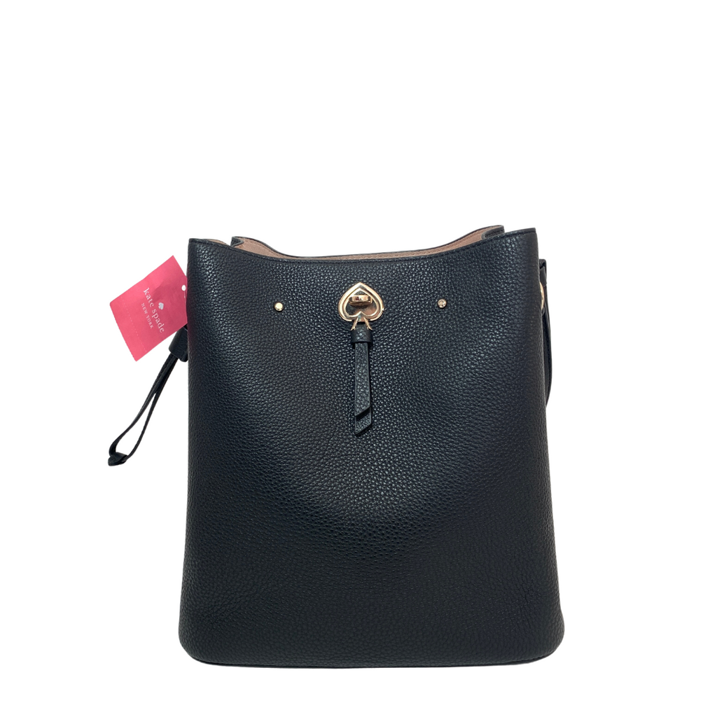 Kate Spade Black Pebbled Leather 'Marti' Large Bucket Bag | Brand New |