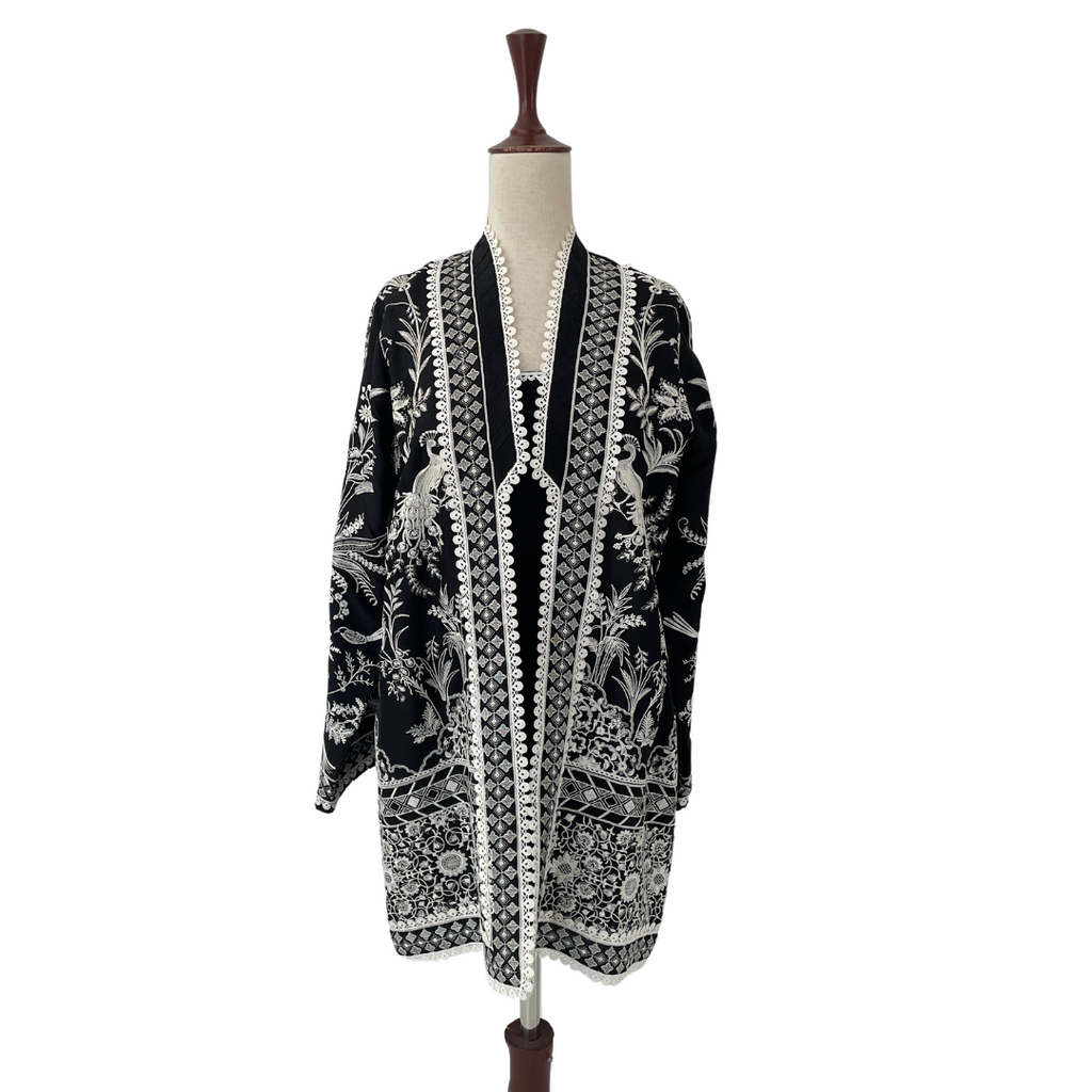 Sania Maskatiya Black & White Silk Embroidered Jacket with Slip | Gently Used |