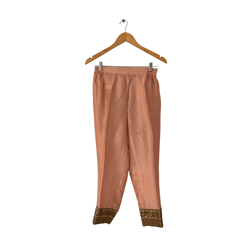 Sania Maskatiya Peach & Gold Silk Kameez (3 pieces) | Pre Loved |