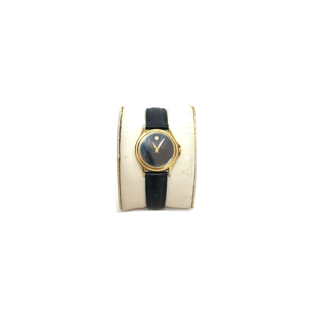 Movado Black & Gold 87 E4 0823 Leather Wristwatch | Pre Loved |