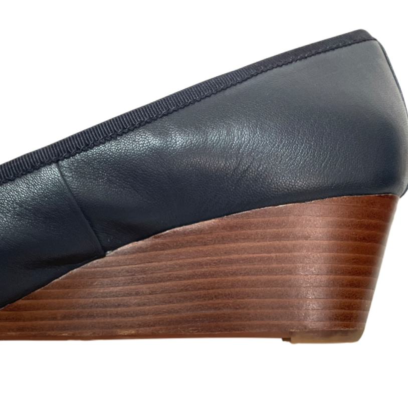 Tory Burch Navy Leather 'Chelsea' Wedges | Gently Used |