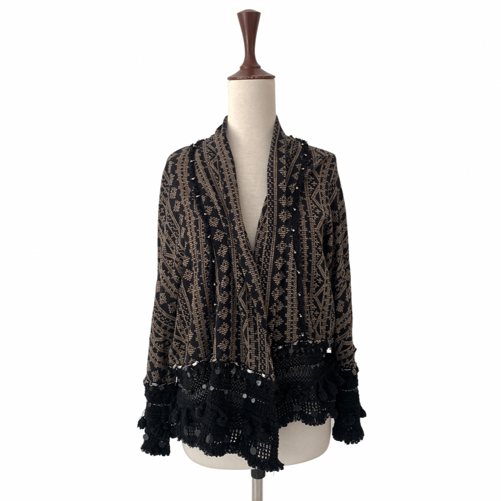 ZARA Black & Beige Ethnic Cotton Jacket | Like New |