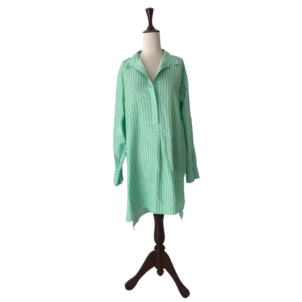 ZARA Green & White Striped Collared Long Tunic | Brand New |