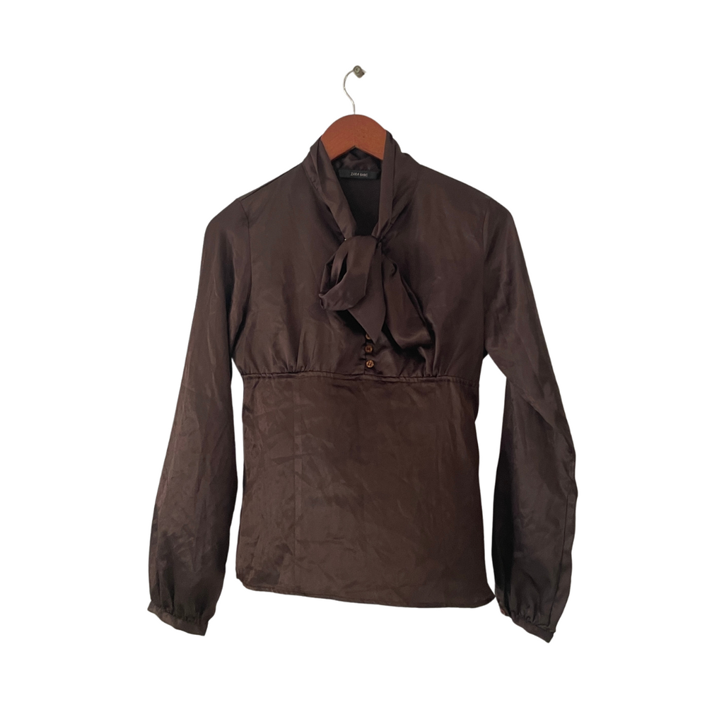 ZARA Dark Brown Satin High-Neck Top | Gently Used |