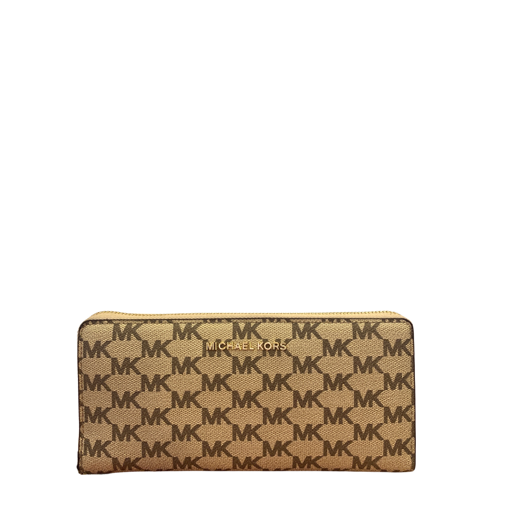 Michael Kors Jet Set Beige Monogram & Denim Travel Wallet | Brand New |