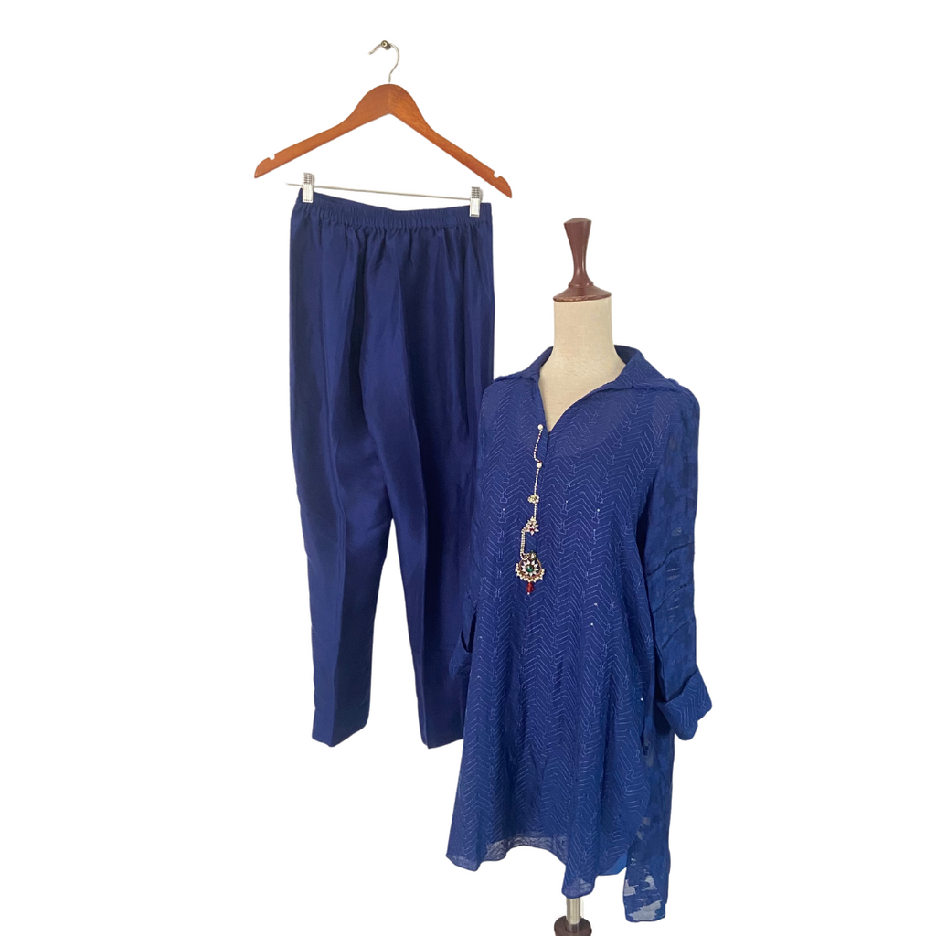 Sania Maskatiya Royal Blue Silk Kurta with Pants | Gently Used |