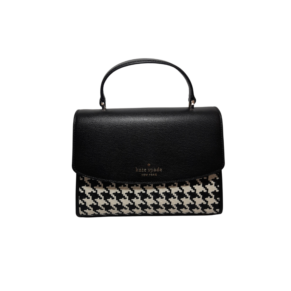 Kate Spade Black and White Houndstooth Leather 'Darcy' Satchel | Brand New |