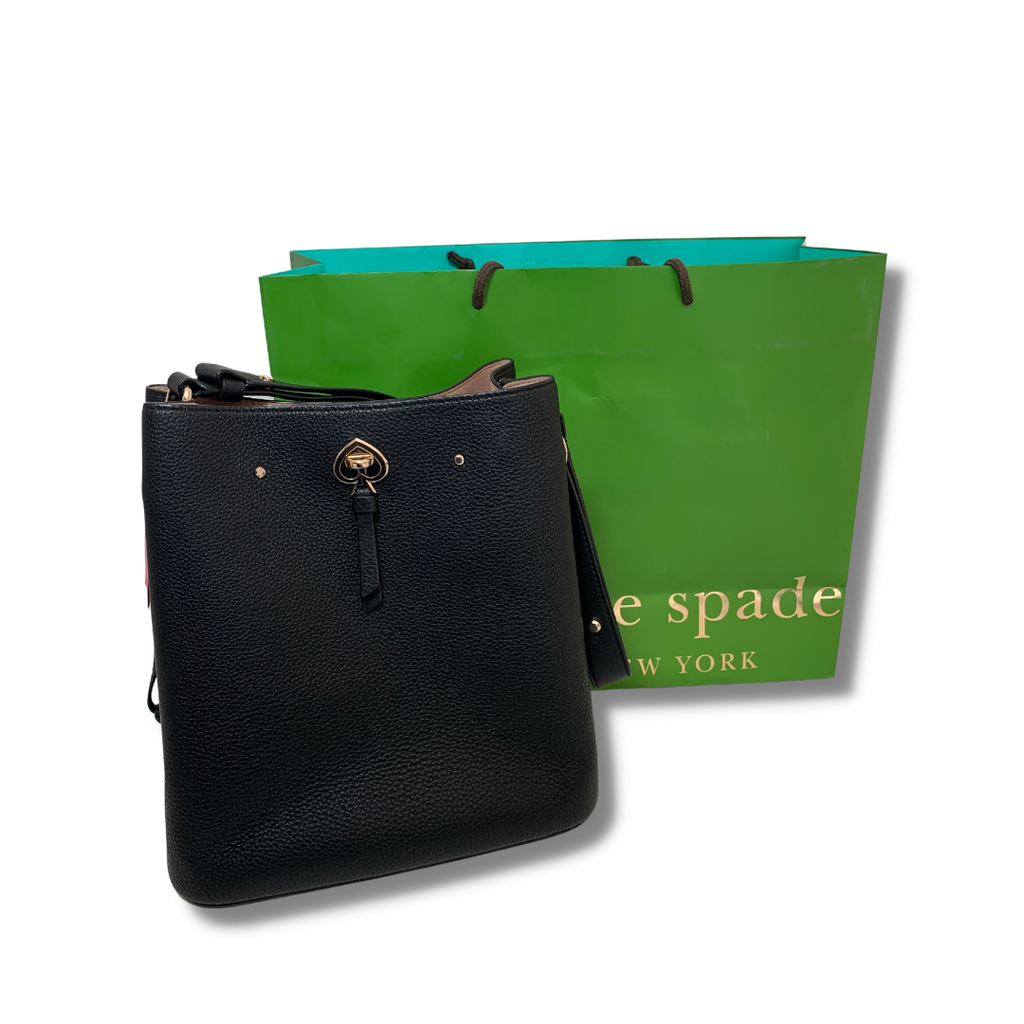 Kate Spade Black Pebbled Leather 'Marti' Large Bucket Bag | Brand New |