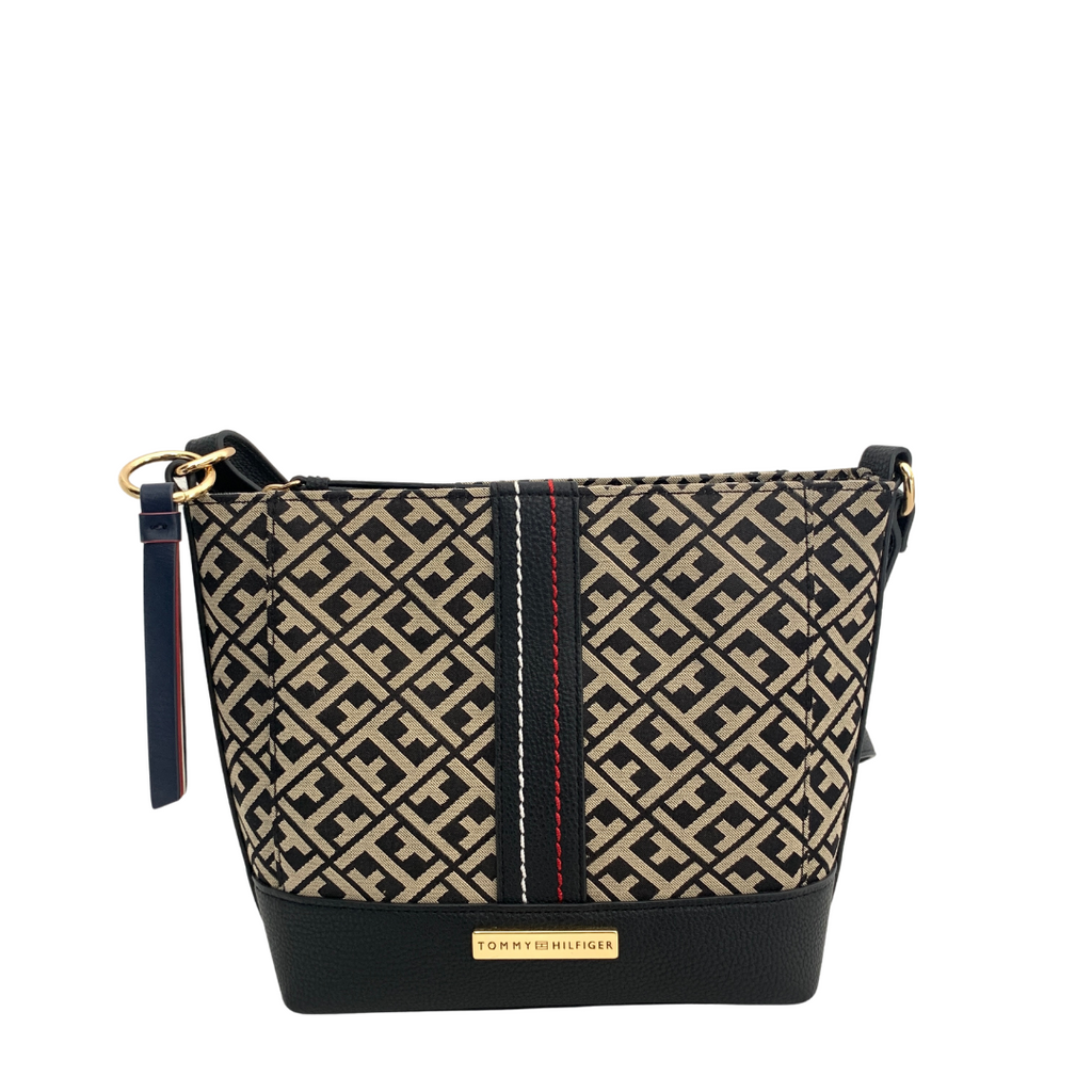 Tommy Hilfiger Grey & Black Monogram Crossbody Bag | Like New |