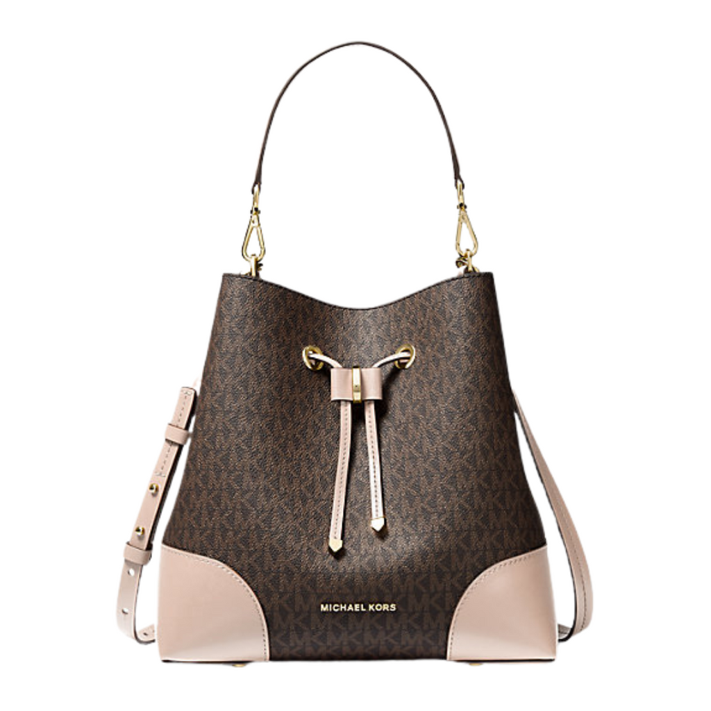 Michael Kors Brown Monogram and Pink Leather Bucket Bag | Brand New |