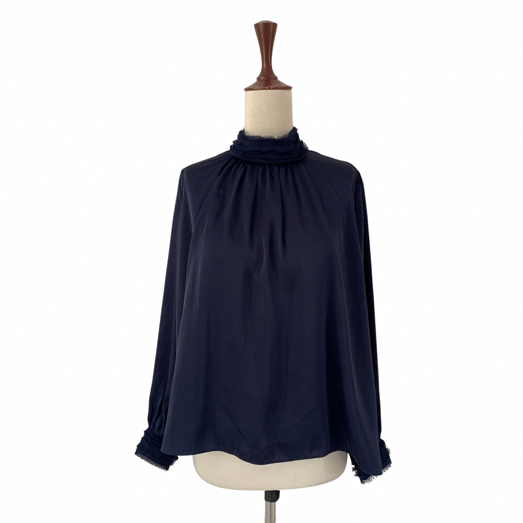 ZARA Blue Frill High-neck Blouse | Pre Loved |