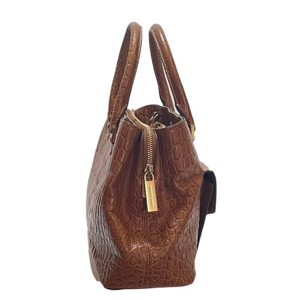Michael Kors Tan Leather Croc Print Satchel | Pre Loved |