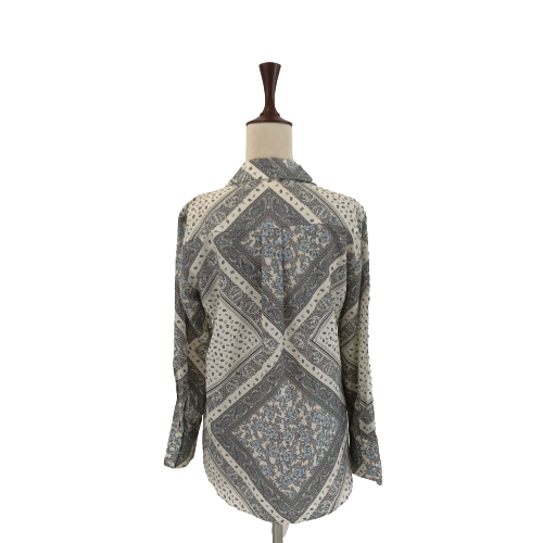 ZARA White and Blue Printed Collared Shirt | Gently Used |