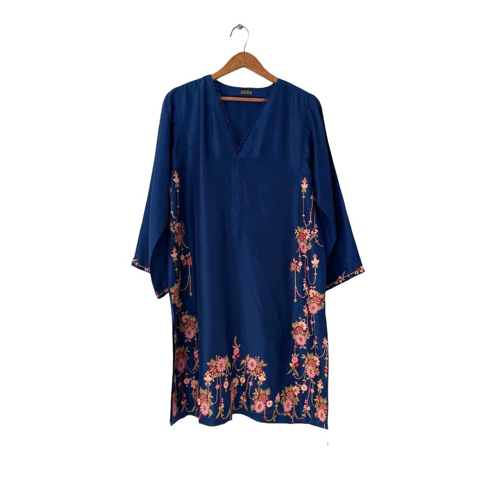 Shamsha Hashwani Blue Embroidered Kurta | Gently Used |
