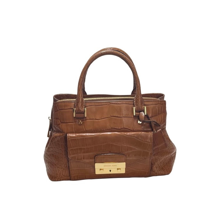 Michael Kors Tan Leather Croc Print Satchel | Pre Loved |