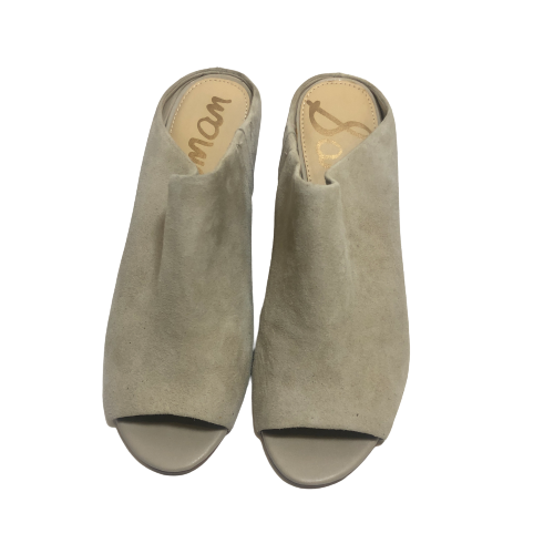 Sam Edelman Ivory Suede Peep-toe Mule Wedges | Pre Loved |