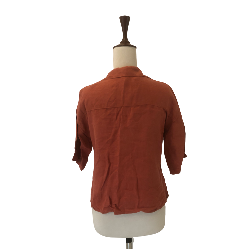 ZARA Coral Linen Cropped Collared Shirt | Gently Used |