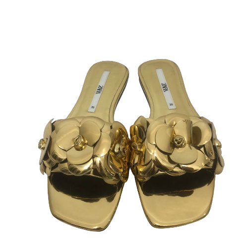ZARA Gold Flower Slides | Gently Used |
