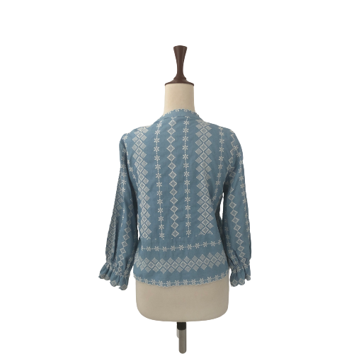 ZARA Blue & White Embroidered Blouse | Gently Used |