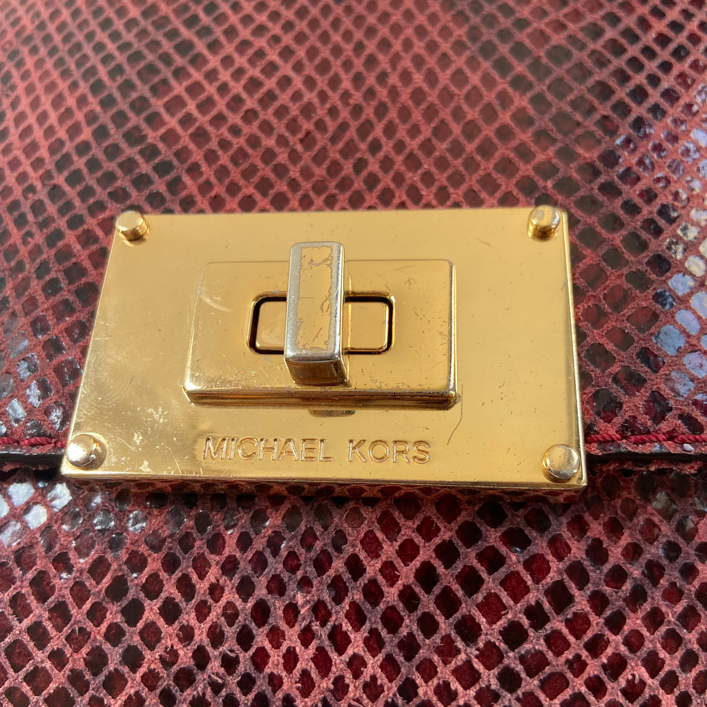 Michael Kors Maroon Snakeskin Textured Leather Convertible Clutch Bag | Pre Loved |