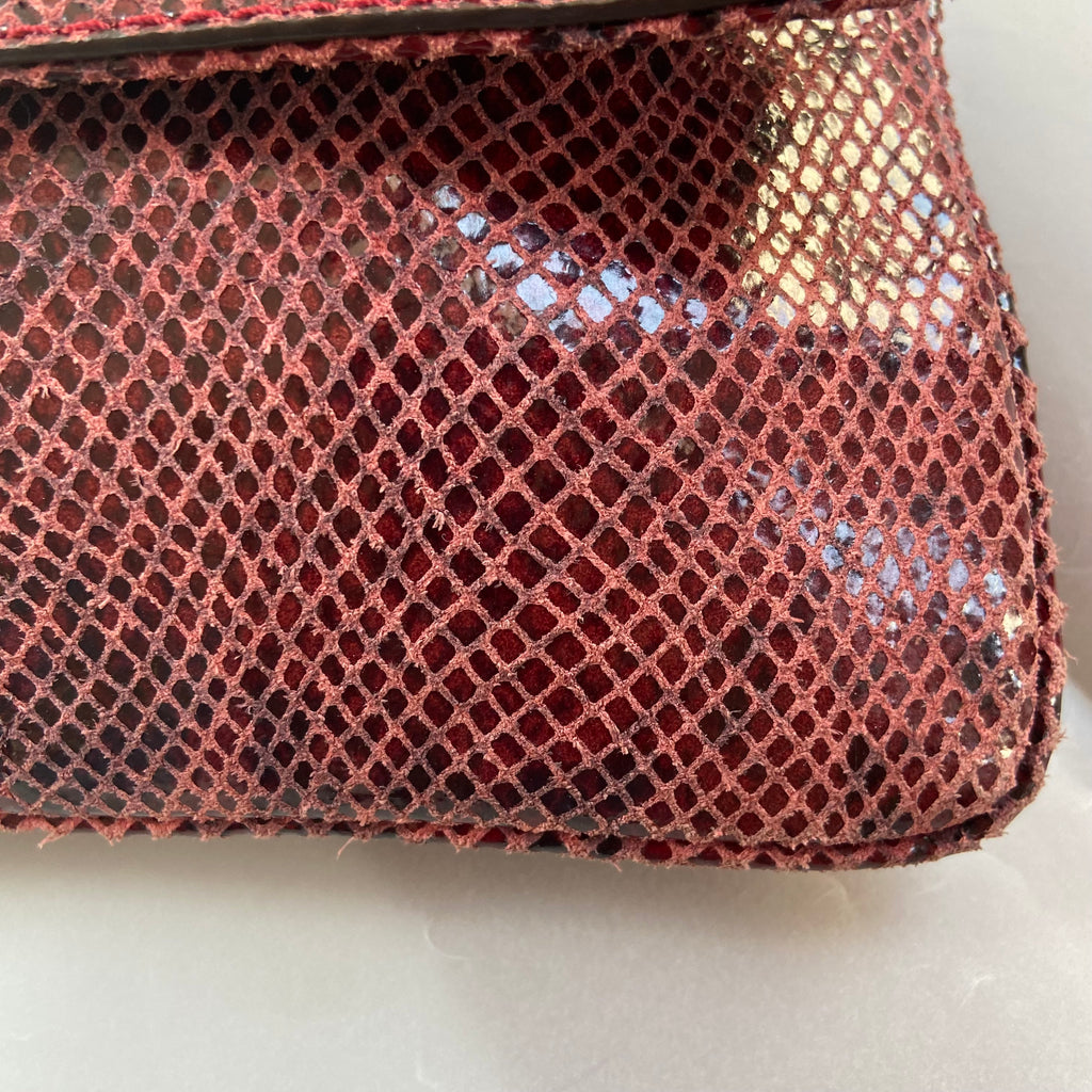 Michael Kors Maroon Snakeskin Textured Leather Convertible Clutch Bag | Pre Loved |