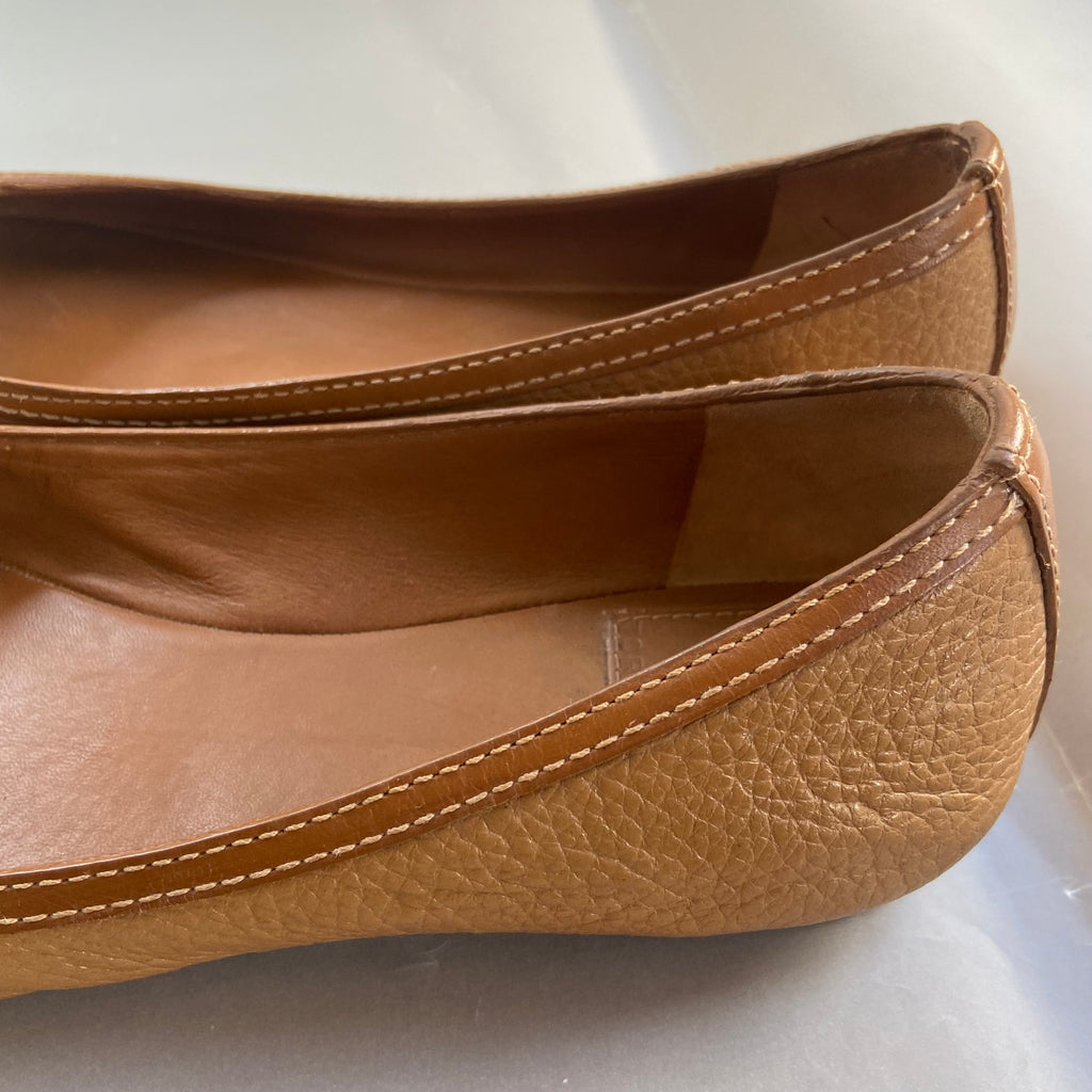 Tory Burch Tan Leather "Selma" Logo Ballet Flats | Pre Loved |